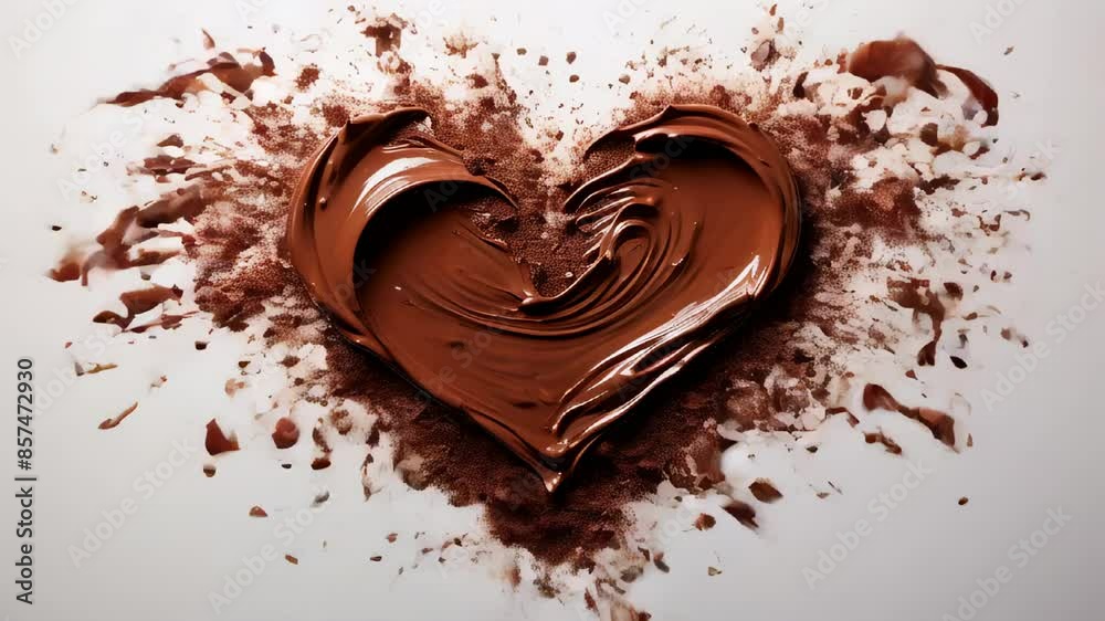  Chocolate in the shape of a heart, splashes
