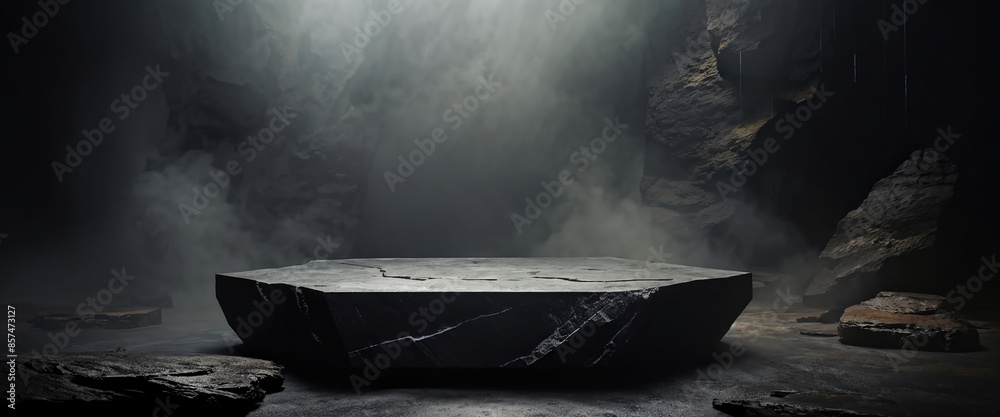 Podium black dark smoke background product platform abstract stage texture fog spotlight. Dark black floor podium dramatic empty night room table concrete wall scene place display studio smoky dust Podium black dark smoke background product platform abstract stage texture fog spotlight. Dark black floor podium dramatic empty night room table concrete wall scene place display studio smoky dust