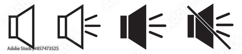 Speaker Volume vector illustration set. Mute and silent audio broadcast noise sign suitable for apps and websites UI design style.