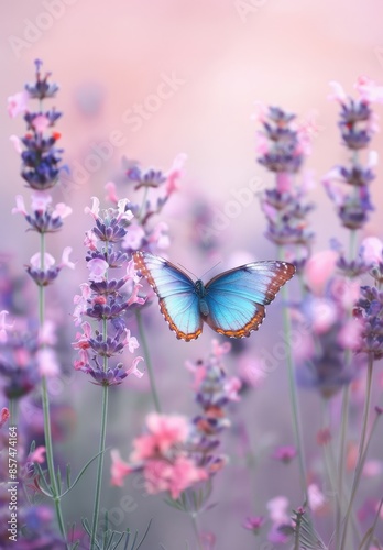 Colorful Butterfly Amidst Purple Lavender Fields