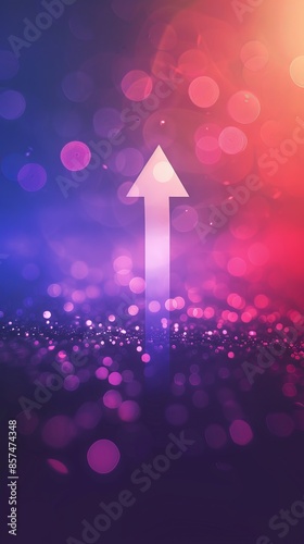 Upward arrow with bokeh lights and gradient background