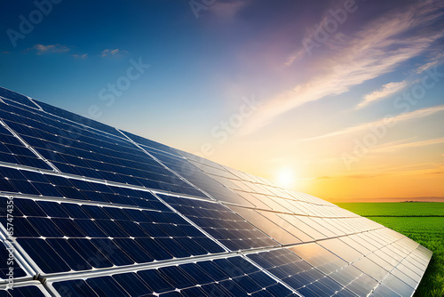 Painéis Solares Fotovoltaicos ao Pôr do Sol: Conceito de Energia Limpa e Sustentável 2