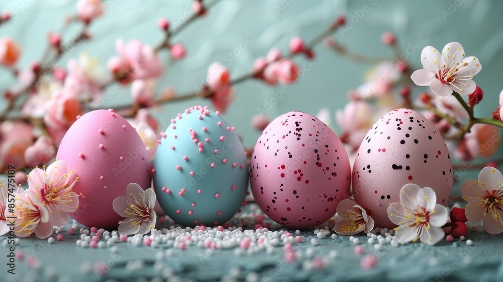 Easter Eggs and Delicate Pink Blossoms Easter Eggs and Delicate Pink Blossoms