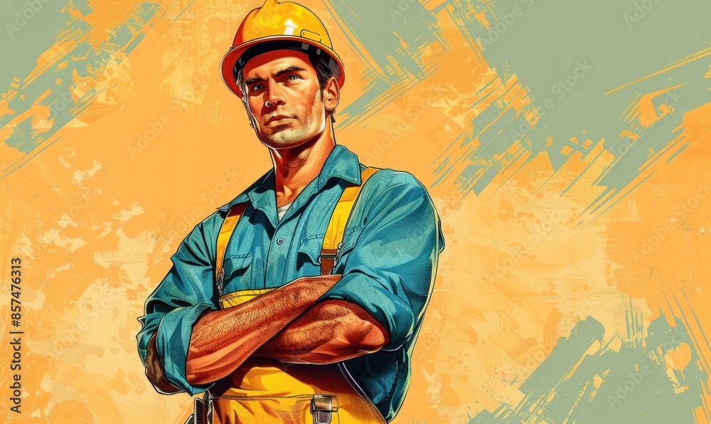 Obraz premium Maintenance worker, plumber, or electrician in illustration with empty space for text. Perfect for website graphics and educational materials