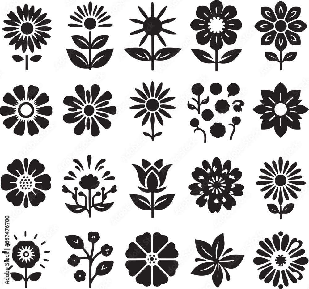 Flower icons. Flower silhouettes. Symbol of floral design Flower icons. Flower silhouettes. Symbol of floral design