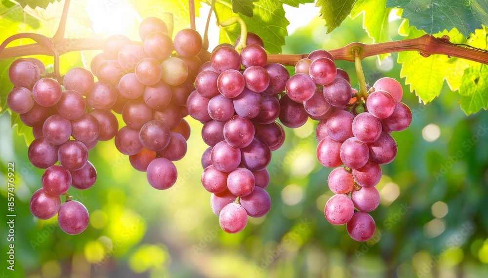 Detailed close up of succulent ripe red grapes glistening beautifully in the warm sunlight Detailed close up of succulent ripe red grapes glistening beautifully in the warm sunlight