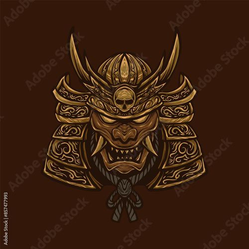 Golden oni samurai mask design vector illustration