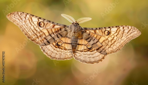 Close-Up of a Handsome Moth with Camouflage Wings against Blurred Background