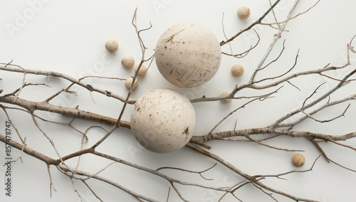 Seasonal Decor: Chic, Minimalist Winter Branch with Balls and Ornaments