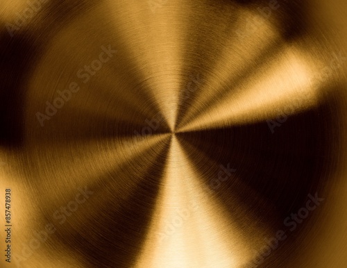 Gold background. Circular Brushed Metal Texture. Gold shining metal texture background. Bronze brass background sunshine gradient