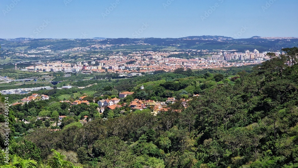 Fototapeta premium Panoramic view of Sintra town, Portugal, seen from the Moorish Castle.