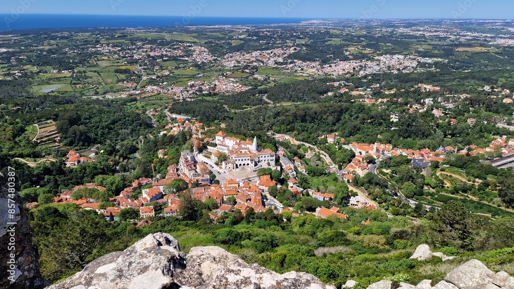 Fototapeta premium Panoramic view of Sintra town, Portugal, seen from the Moorish Castle.