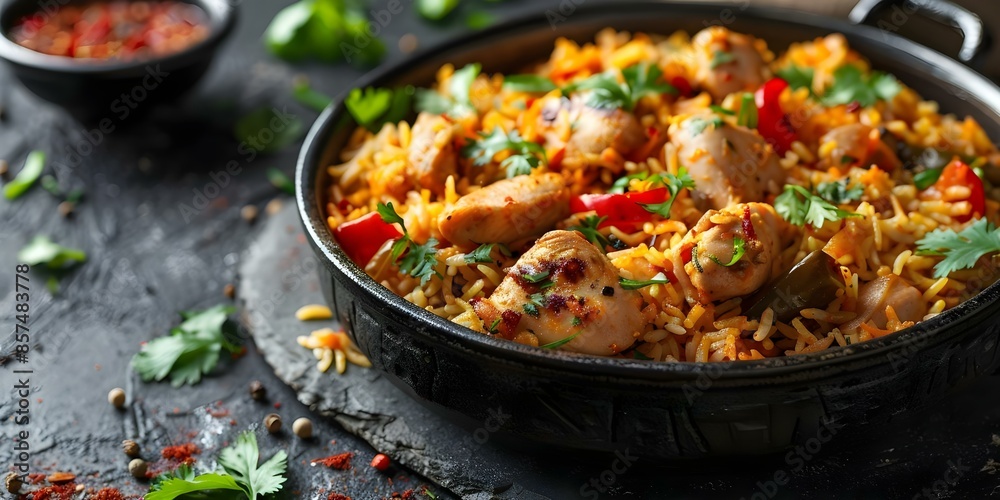 Flavorful chicken biryani with a kick of spice. Concept Chicken Biryani Recipe, Spicy Recipes, Flavorful Dishes, Indian Cuisine, Cooking Inspiration Flavorful chicken biryani with a kick of spice. Concept Chicken Biryani Recipe, Spicy Recipes, Flavorful Dishes, Indian Cuisine, Cooking Inspiration