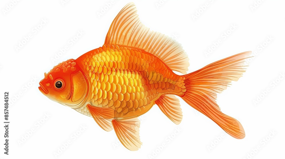 A golden fish with soft, delicate fins is elegantly swimming through clear, tranquil water. The detailed illustration accentuates the fish's natural beauty and serene movement. A golden fish with soft, delicate fins is elegantly swimming through clear, tranquil water. The detailed illustration accentuates the fish's natural beauty and serene movement.