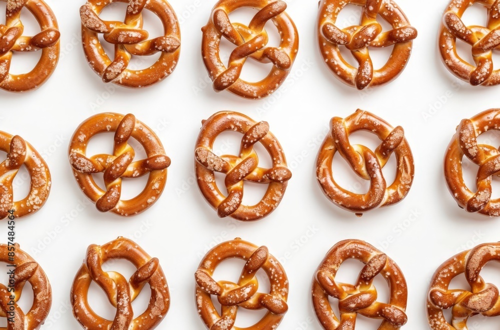 Pretzel Collection: 12 Classic Baked Pretzels on a Light Background Pretzel Collection: 12 Classic Baked Pretzels on a Light Background