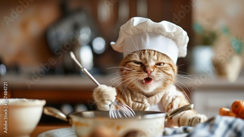 Adorable Chef Cat in the Kitchen Generative AI