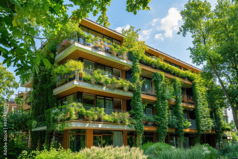 Eco friendly modern apartment building with tree covered balconies in Netherlands. Eco friendly modern apartment building with tree covered balconies in Netherlands.