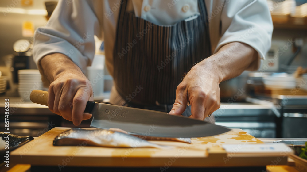 料理人が魚をさばいている様子 料理人が魚をさばいている様子