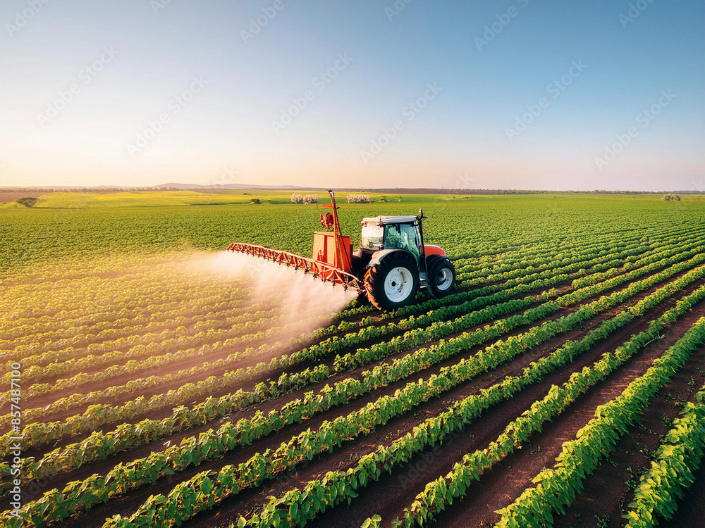 Tractor spraying soybean field Tractor spraying soybean field