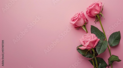 Mockup of a Valentine s and Mother s Day greeting card with pink roses on pink background minimalistic design