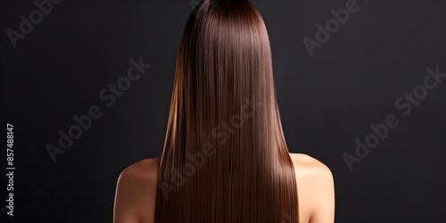 Wallpaper Mural Woman with long straight brown hair seen from behind on dark background. Concept Fashion Photography, Long Brown Hair, Dark Background, Aesthetic Portrait, Female Style Torontodigital.ca