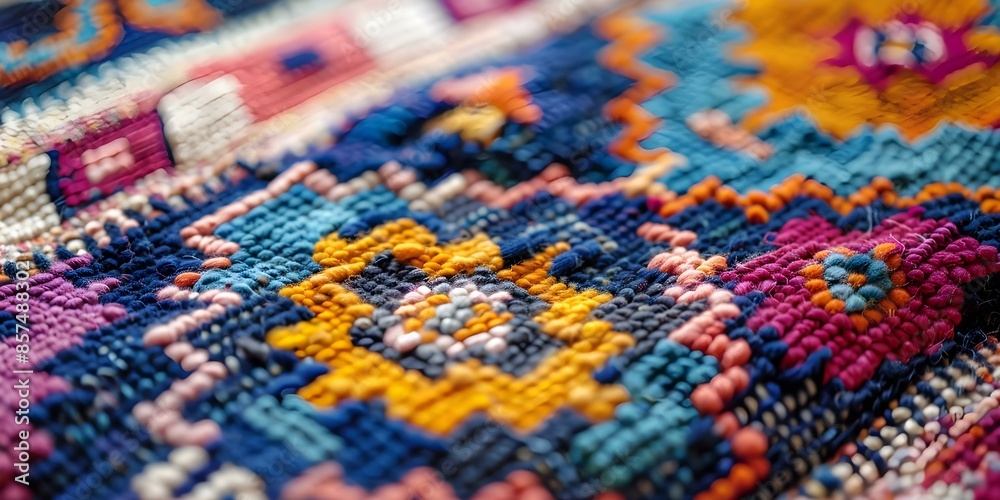 Closeup of colorful traditional Turkish wool rug pattern and texture background. Concept Colorful Rug, Traditional Pattern, Texture Background, Turkish Design, Close-up Shot Closeup of colorful traditional Turkish wool rug pattern and texture background. Concept Colorful Rug, Traditional Pattern, Texture Background, Turkish Design, Close-up Shot