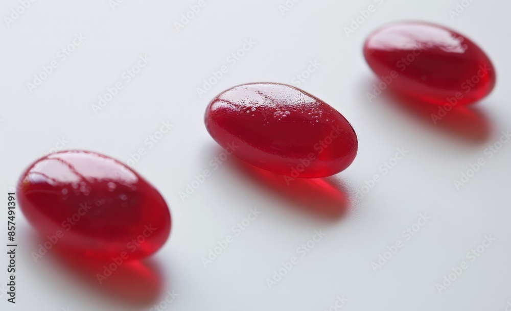 Vitamin Supplements: Three Red Capsules on a White Background Vitamin Supplements: Three Red Capsules on a White Background