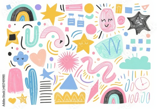 Wallpaper Mural Colorful Hand Drawn Pencil Sketch Design of Mixed Media Scrapbooking Paper with Stars, Graphics and Patterns Torontodigital.ca