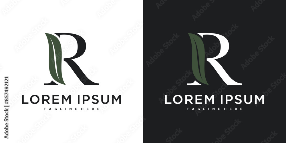 Initial letter R with leaf logo design. Premium Vector Initial letter R with leaf logo design. Premium Vector
