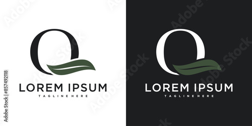 Initial letter Q with leaf logo design. Premium Vector