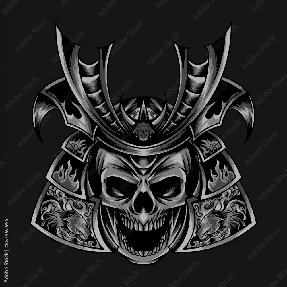 skull samurai head vector illustration
