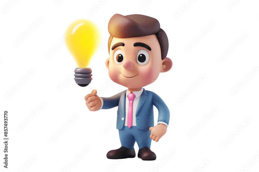 3D rendering of a businessman holding a light bulb, isolated on a transparent background. 3D rendering of a businessman holding a light bulb, isolated on a transparent background.