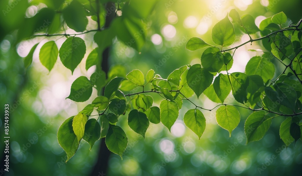 Green leaves with sunlight in tranquil forest scene Green leaves with sunlight in tranquil forest scene