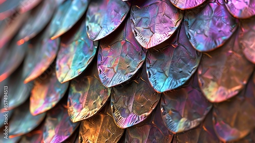 Colorful iridescent dragon scales. 3D rendering. photo
