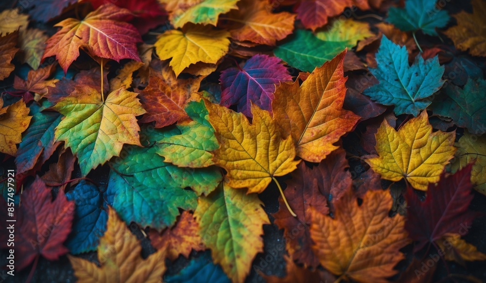 Diverse autumn leaves fallen on ground in various colors Diverse autumn leaves fallen on ground in various colors
