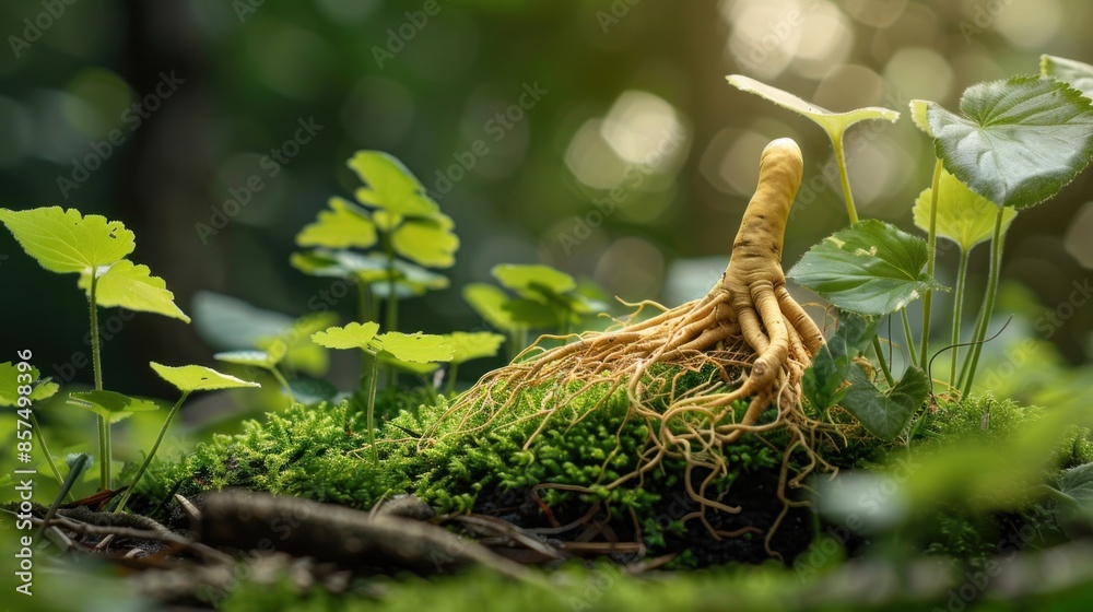 Ginseng Root and Reishi Mushroom areNatural Composition of herbal medicine ingredients.