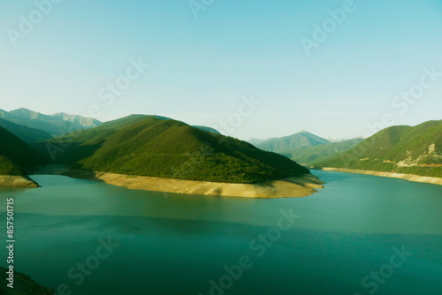 Zhinvali (Jinvali) water reservoir Georgia,lake is located on the Georgian Military Highway. Soviets constructed the dam in the 1980s.  photo