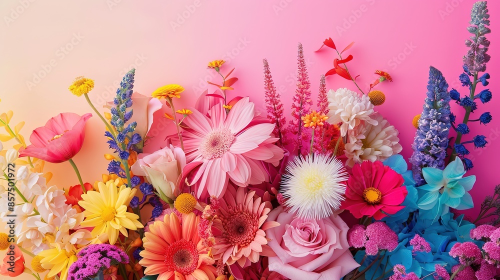 AI generated Arrangement of spring flowers against a pastel colors background. Blooming concept. Flat lay. AI generated Arrangement of spring flowers against a pastel colors background. Blooming concept. Flat lay.