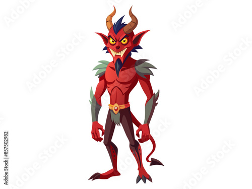 Cartoon devil character with glowing eyes isolated on a white background. Concept of Halloween, fantasy creature, mythical demon, villainous imp, digital art. Print, illustration, design element.