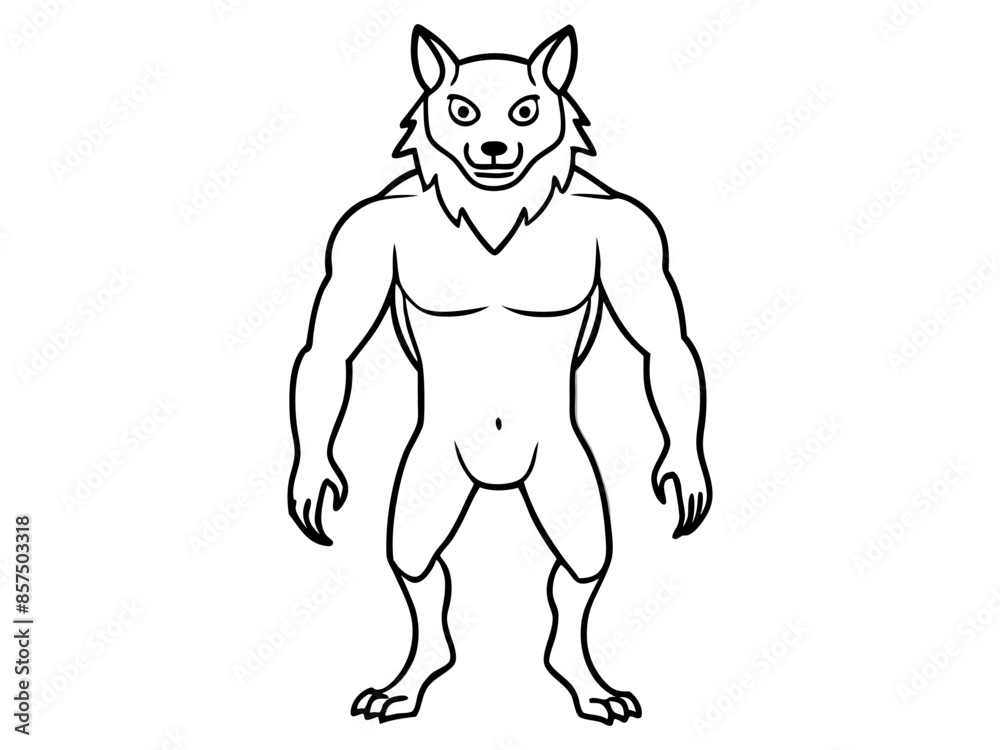 Black outline of cartoon werewolf isolated on a white background. Concept of Halloween character, mythical creature, monster, horror, fantasy, nightmare. Print, design element, illustration Black outline of cartoon werewolf isolated on a white background. Concept of Halloween character, mythical creature, monster, horror, fantasy, nightmare. Print, design element, illustration