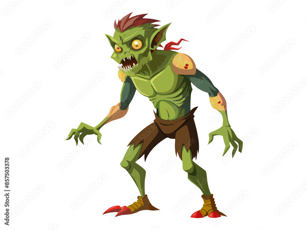 Scary cartoon zombie creature isolated on a white background Concept of undead monsters, horror illustration, Halloween character, spooky design element. Print, art Scary cartoon zombie creature isolated on a white background Concept of undead monsters, horror illustration, Halloween character, spooky design element. Print, art