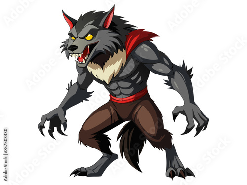 Cartoon werewolf isolated on a white background. Concept of Halloween character, mythical creature, monster, horror, fantasy, nightmare. Print, design element, illustration