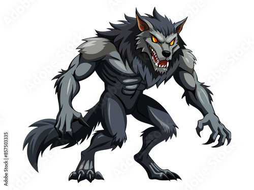 Cartoon werewolf isolated on a white background. Concept of Halloween character, mythical creature, monster, horror, fantasy, nightmare. Print, design element, illustration