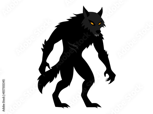 Black silhouette of a werewolf isolated on a white background. Concept of Halloween character, mythical creature, monster, horror, fantasy, nightmare. Print, design element, illustration