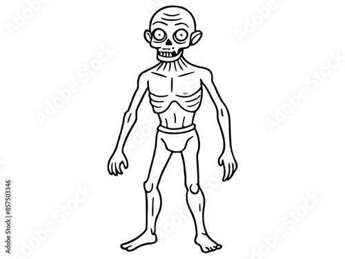 Wallpaper Mural Black outline of scary cartoon zombie creature isolated on a white background. Concept of undead monsters, horror illustration, Halloween character, spooky design element. Print, art, coloring page Torontodigital.ca