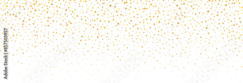 Gold falling down confetti background. Repeated golden dotted glitter pattern. Yellow, orange and golden dots wallpaper. Celebration Christmas, New Year or birthday party decoration backdrop. Vector