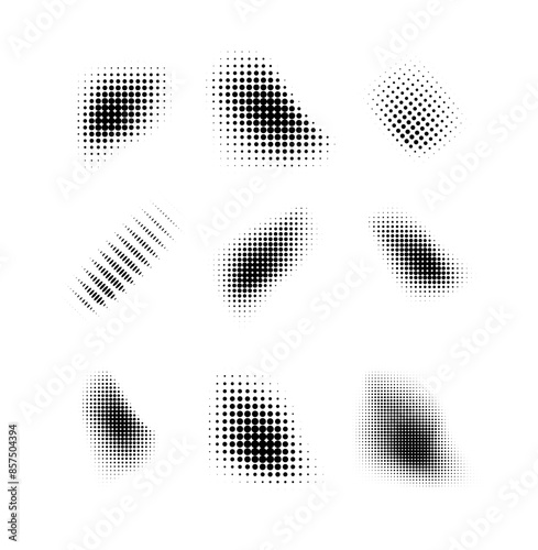 Dotted halftone waves. Abstract shapes, wave effect dotted gradient. Halftone graphic dots waves. Wave dotted halftone. Vector