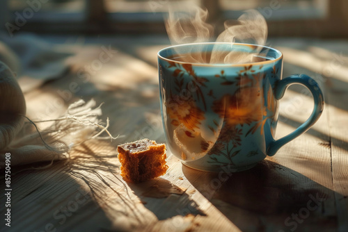 A cup filled with very hot tea, a hot beverage that might be good for your wellbeeing. photo