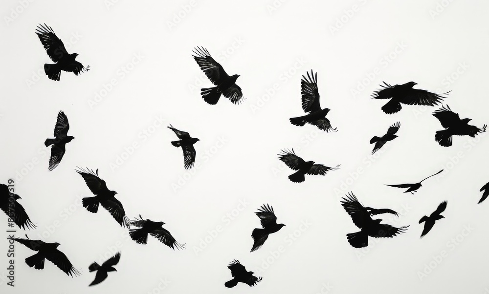 Naklejka premium Flight of Ravens in Motion