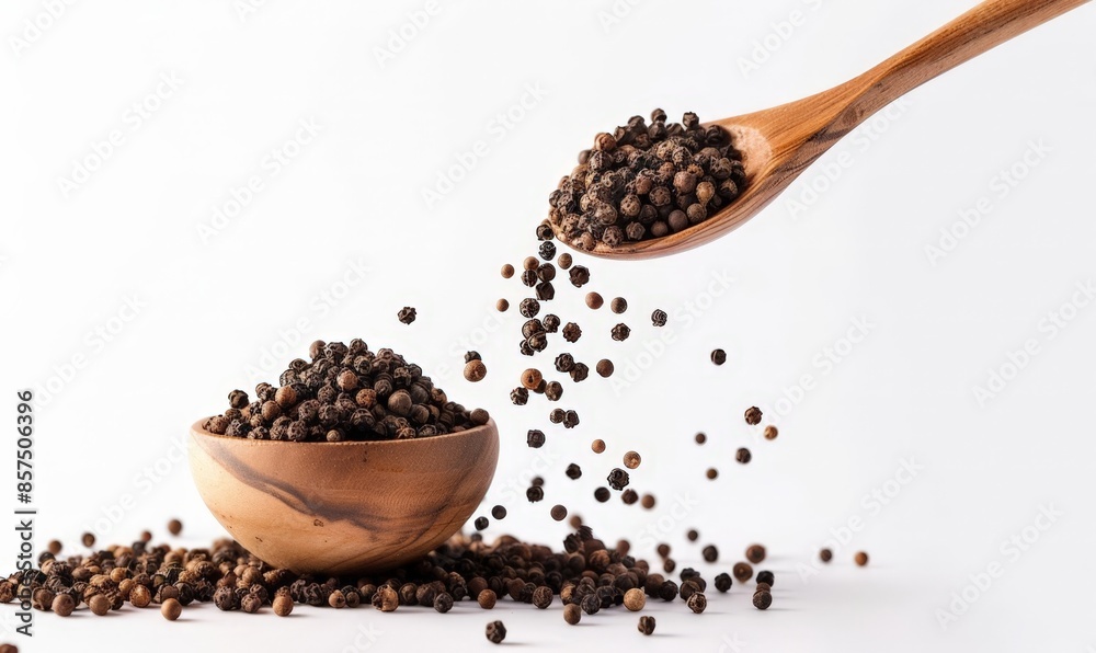 Gourmet Spice Collection: Freshly Ground Peppercorns in a Wooden Bowl Gourmet Spice Collection: Freshly Ground Peppercorns in a Wooden Bowl